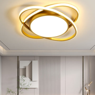 Contemporary Creative Intersecting Ellipse Iron Acrylic LED Flush Mount Ceiling Light For Bedroom