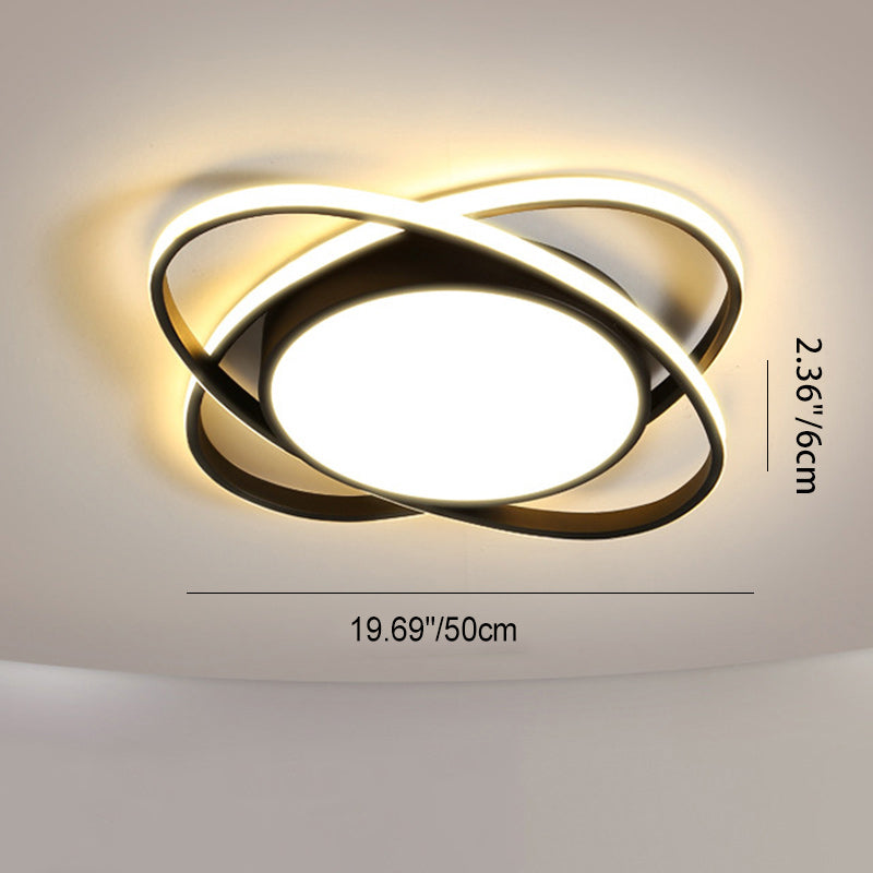 Contemporary Creative Intersecting Ellipse Iron Acrylic LED Flush Mount Ceiling Light For Bedroom