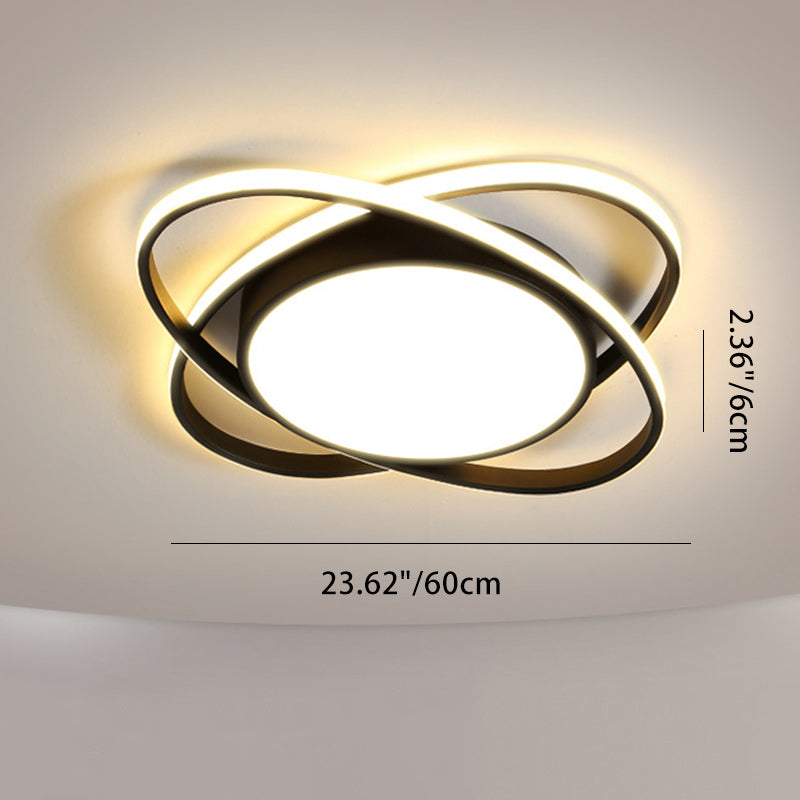 Contemporary Creative Intersecting Ellipse Iron Acrylic LED Flush Mount Ceiling Light For Bedroom