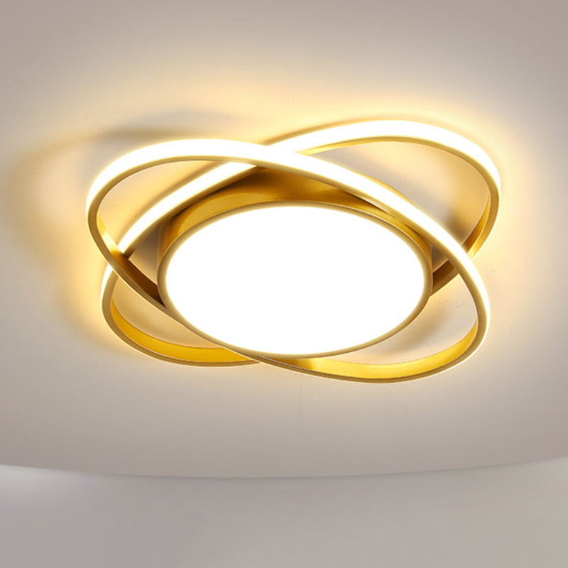 Contemporary Creative Intersecting Ellipse Iron Acrylic LED Flush Mount Ceiling Light For Bedroom