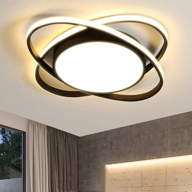 Contemporary Creative Intersecting Ellipse Iron Acrylic LED Flush Mount Ceiling Light For Bedroom