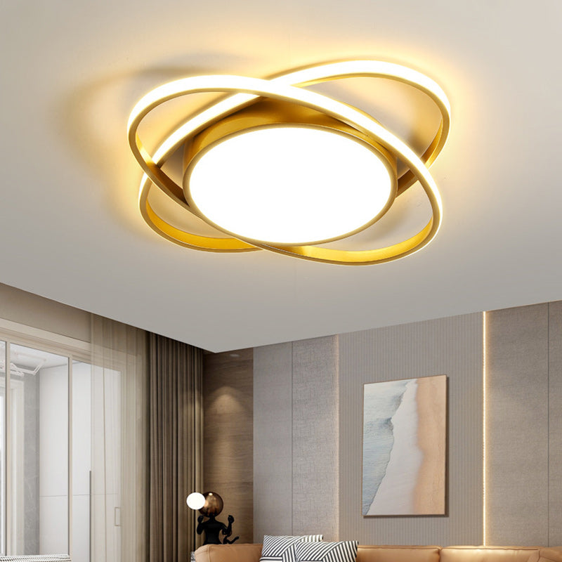 Contemporary Creative Intersecting Ellipse Iron Acrylic LED Flush Mount Ceiling Light For Bedroom