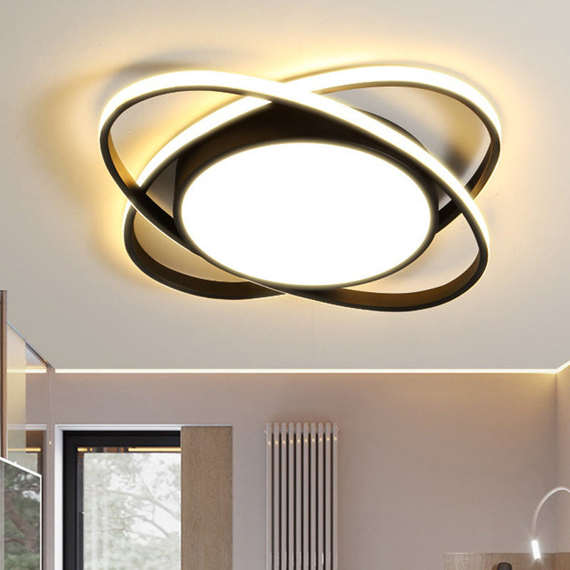 Contemporary Creative Intersecting Ellipse Iron Acrylic LED Flush Mount Ceiling Light For Bedroom