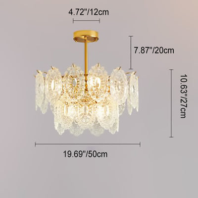 Modern Luxury Layered Iron Branch Clear Scalloped Glass 6/12 Light Chandeliers For Living Room