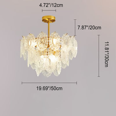 Modern Luxury Layered Iron Branch Clear Scalloped Glass 6/12 Light Chandeliers For Living Room