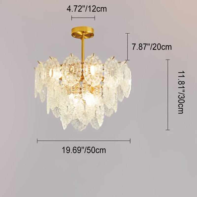 Modern Luxury Layered Iron Branch Clear Scalloped Glass 6/12 Light Chandeliers For Living Room