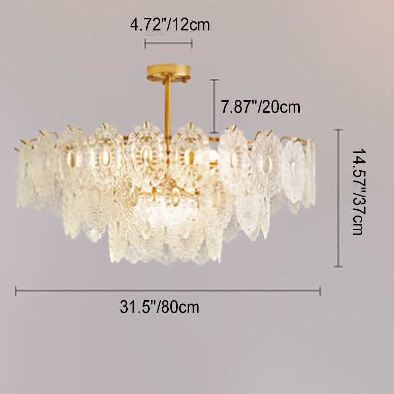 Modern Luxury Layered Iron Branch Clear Scalloped Glass 6/12 Light Chandeliers For Living Room