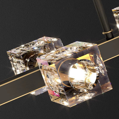 Contemporary Luxury Copper Multi-Head Square Crystal 8/10/12/14/18/22 Light Chandeliers Island Light For Dining Room