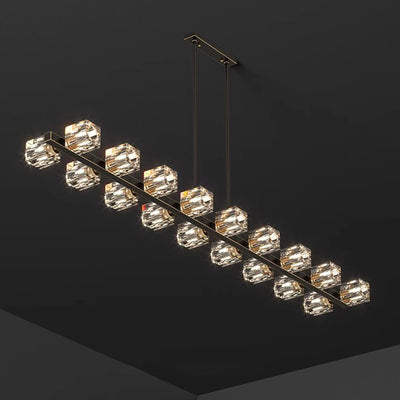 Contemporary Luxury Copper Multi-Head Square Crystal 8/10/12/14/18/22 Light Chandeliers Island Light For Dining Room