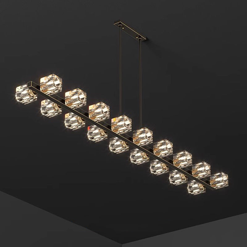 Contemporary Luxury Copper Multi-Head Square Crystal 8/10/12/14/18/22 Light Chandeliers Island Light For Dining Room