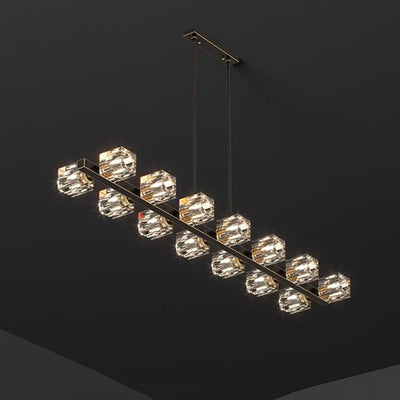 Contemporary Luxury Copper Multi-Head Square Crystal 8/10/12/14/18/22 Light Chandeliers Island Light For Dining Room