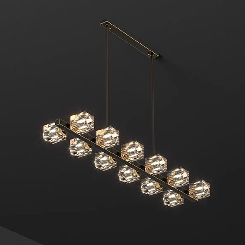 Contemporary Luxury Copper Multi-Head Square Crystal 8/10/12/14/18/22 Light Chandeliers Island Light For Dining Room