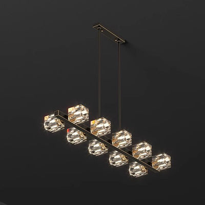 Contemporary Luxury Copper Multi-Head Square Crystal 8/10/12/14/18/22 Light Chandeliers Island Light For Dining Room