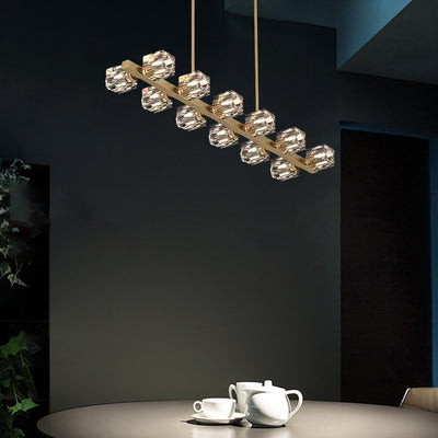 Contemporary Luxury Copper Multi-Head Square Crystal 8/10/12/14/18/22 Light Chandeliers Island Light For Dining Room