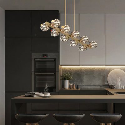 Contemporary Luxury Copper Multi-Head Square Crystal 8/10/12/14/18/22 Light Chandeliers Island Light For Dining Room