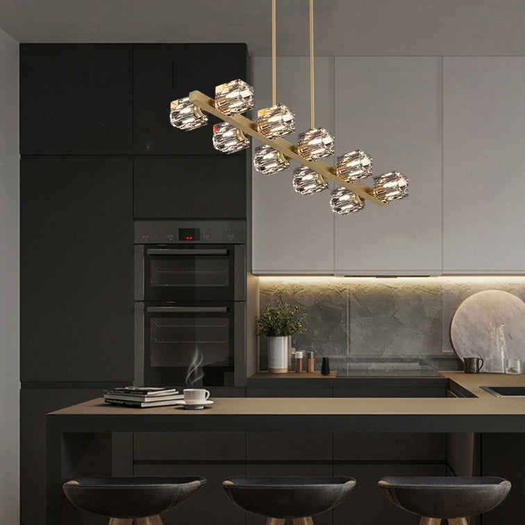 Contemporary Luxury Copper Multi-Head Square Crystal 8/10/12/14/18/22 Light Chandeliers Island Light For Dining Room