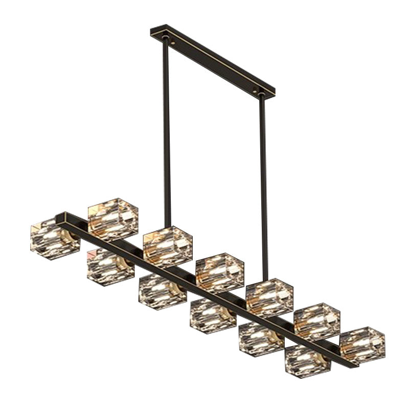 Contemporary Luxury Copper Multi-Head Square Crystal 8/10/12/14/18/22 Light Chandeliers Island Light For Dining Room