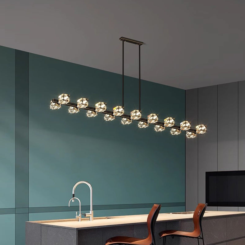 Contemporary Luxury Copper Multi-Head Square Crystal 8/10/12/14/18/22 Light Chandeliers Island Light For Dining Room