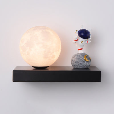 Contemporary Creative Carton Rabbit Astronaut Iron Resin Wood 1 -Light Wall Sconce Lamp For Bedroom