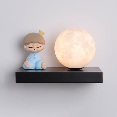 Contemporary Creative Carton Rabbit Astronaut Iron Resin Wood 1 -Light Wall Sconce Lamp For Bedroom