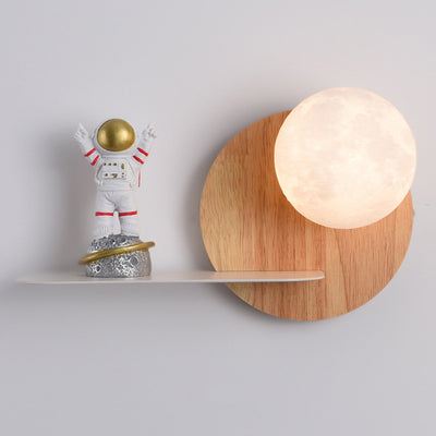 Contemporary Creative Carton Rabbit Astronaut Iron Resin Wood 1 -Light Wall Sconce Lamp For Bedroom