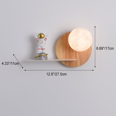 Contemporary Creative Carton Rabbit Astronaut Iron Resin Wood 1 -Light Wall Sconce Lamp For Bedroom