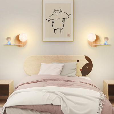 Contemporary Creative Carton Rabbit Astronaut Iron Resin Wood 1 -Light Wall Sconce Lamp For Bedroom