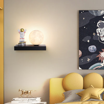 Contemporary Creative Carton Rabbit Astronaut Iron Resin Wood 1 -Light Wall Sconce Lamp For Bedroom