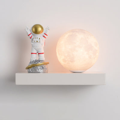 Contemporary Creative Carton Rabbit Astronaut Iron Resin Wood 1 -Light Wall Sconce Lamp For Bedroom