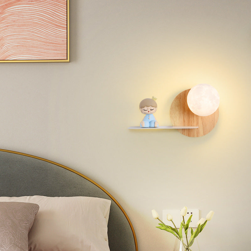 Contemporary Creative Carton Rabbit Astronaut Iron Resin Wood 1 -Light Wall Sconce Lamp For Bedroom