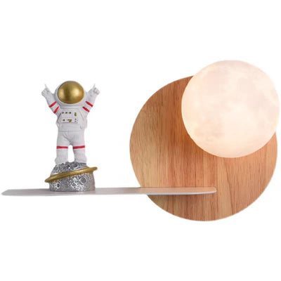 Contemporary Creative Carton Rabbit Astronaut Iron Resin Wood 1 -Light Wall Sconce Lamp For Bedroom