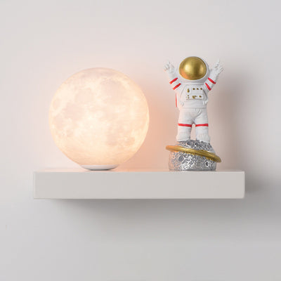 Contemporary Creative Carton Rabbit Astronaut Iron Resin Wood 1 -Light Wall Sconce Lamp For Bedroom