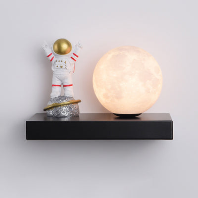 Contemporary Creative Carton Rabbit Astronaut Iron Resin Wood 1 -Light Wall Sconce Lamp For Bedroom