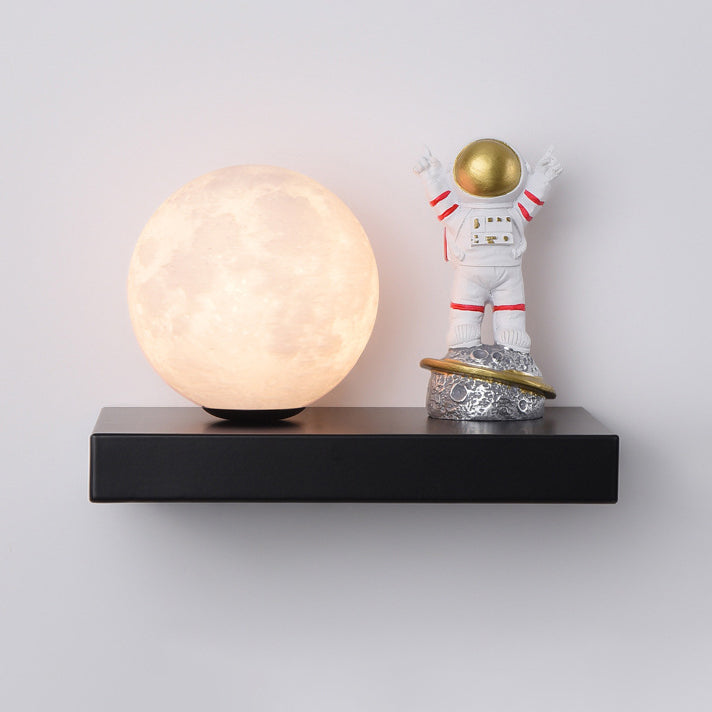 Contemporary Creative Carton Rabbit Astronaut Iron Resin Wood 1 -Light Wall Sconce Lamp For Bedroom