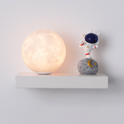 Contemporary Creative Carton Rabbit Astronaut Iron Resin Wood 1 -Light Wall Sconce Lamp For Bedroom