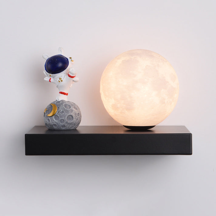 Contemporary Creative Carton Rabbit Astronaut Iron Resin Wood 1 -Light Wall Sconce Lamp For Bedroom