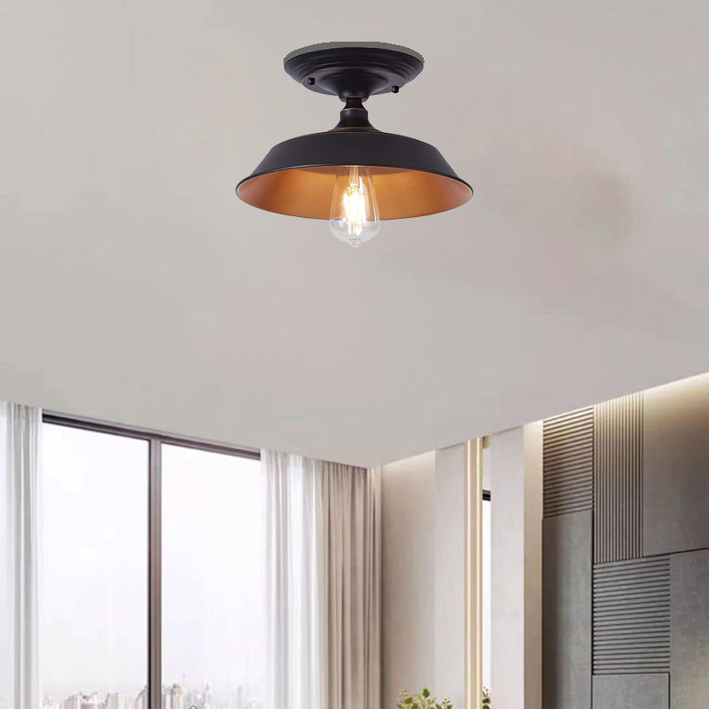 Contemporary Industrial Oil Rubbed Bronze Finish Iron 1-Light Semi-Flush Mount Ceiling Light For Dining Room