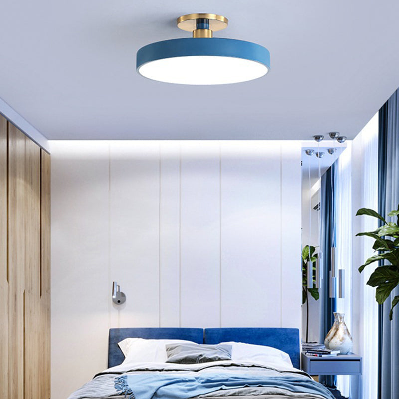 Modern Minimalist Round Shape Macaron Hardware Acrylic LED Semi-Flush Mount Ceiling Light For Bedroom