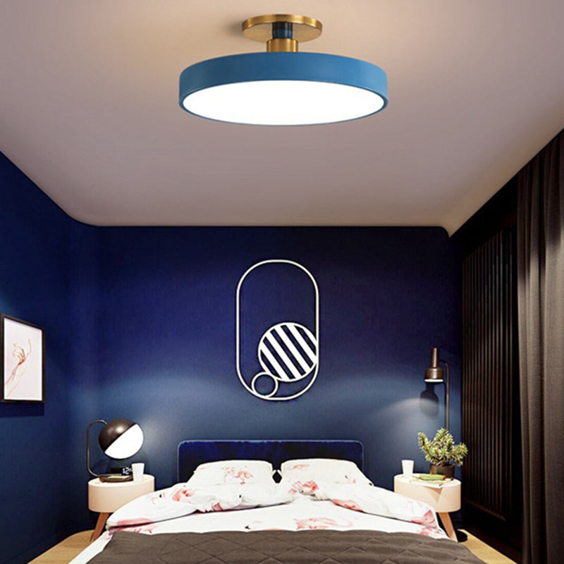 Modern Minimalist Round Shape Macaron Hardware Acrylic LED Semi-Flush Mount Ceiling Light For Bedroom