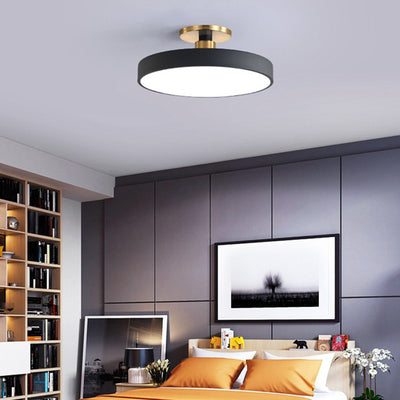 Modern Minimalist Round Shape Macaron Hardware Acrylic LED Semi-Flush Mount Ceiling Light For Bedroom