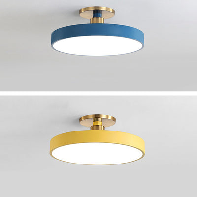 Modern Minimalist Round Shape Macaron Hardware Acrylic LED Semi-Flush Mount Ceiling Light For Bedroom