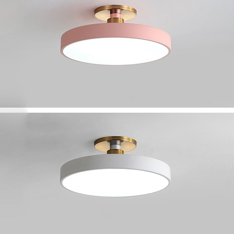 Modern Minimalist Round Shape Macaron Hardware Acrylic LED Semi-Flush Mount Ceiling Light For Bedroom