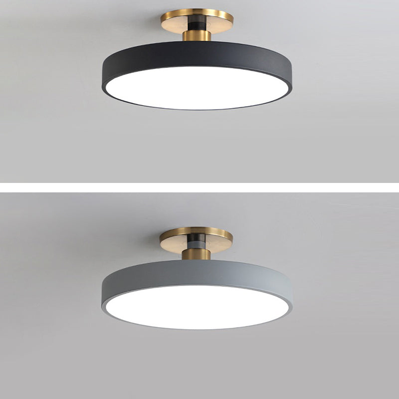 Modern Minimalist Round Shape Macaron Hardware Acrylic LED Semi-Flush Mount Ceiling Light For Bedroom