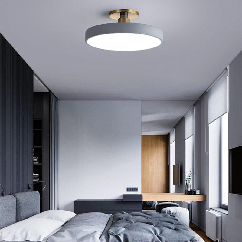 Modern Minimalist Round Shape Macaron Hardware Acrylic LED Semi-Flush Mount Ceiling Light For Bedroom