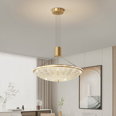 Modern Luxury Round Brass Acrylic LED Pendant Light For Bedroom