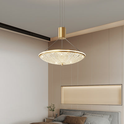 Modern Luxury Round Brass Acrylic LED Pendant Light For Bedroom