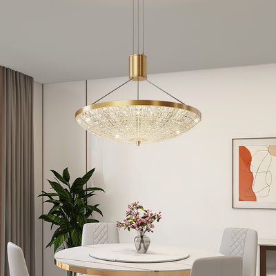 Modern Luxury Round Brass Acrylic LED Pendant Light For Bedroom