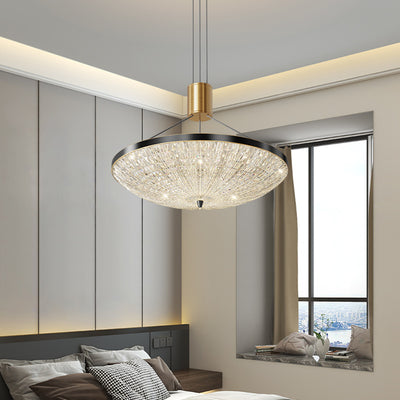 Modern Luxury Round Brass Acrylic LED Pendant Light For Bedroom