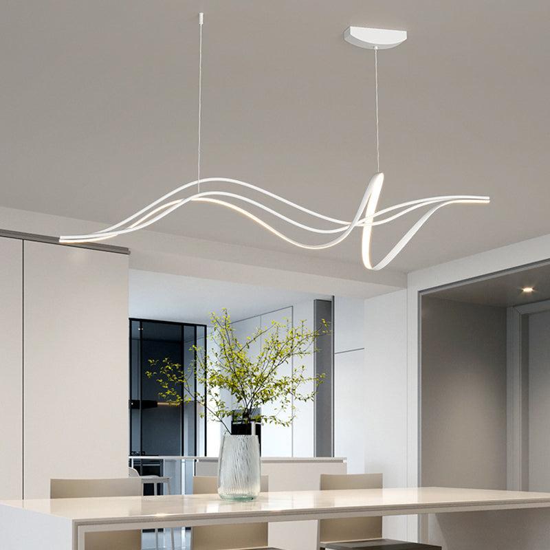 Modern Minimalist Willow Catkin Linear Strip Iron Silicone LED Chandeliers Island Light For Dining Room