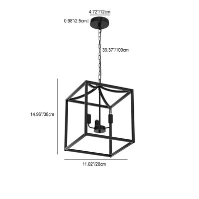 Contemporary Industrial Square Frame Iron 3-Light Pendant Light For Dining Room